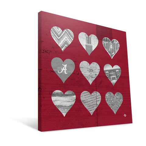 Alabama Crimson Tide Hearts Canvas Print