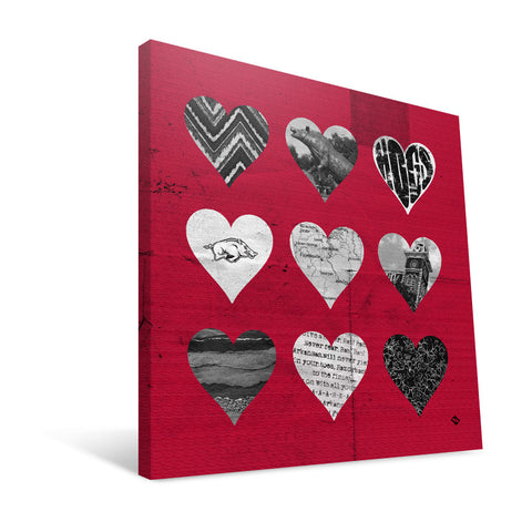 Arkansas Razorbacks Hearts Canvas Print