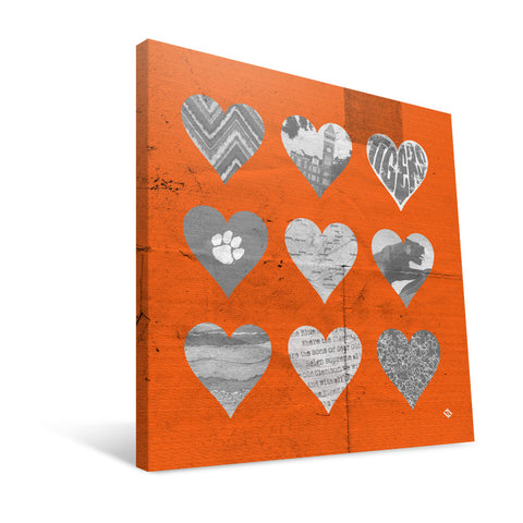 Clemson Tigers Hearts Canvas Print