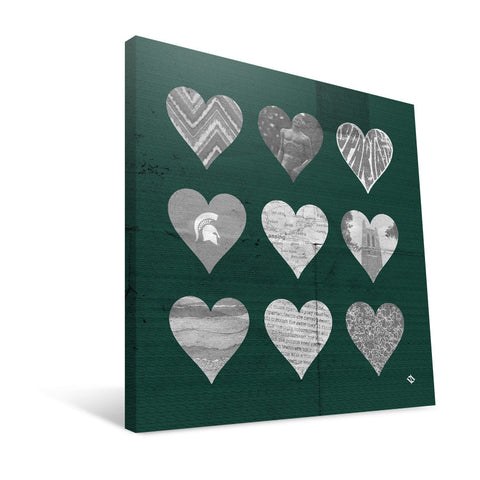 Michigan State Spartans Hearts Canvas Print