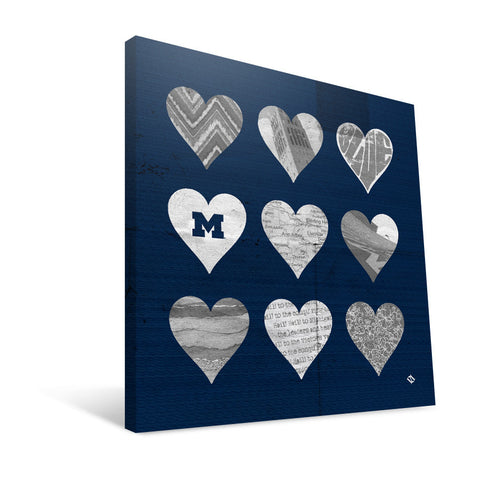 Michigan Wolverines Hearts Canvas Print