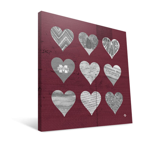 Mississippi State Bulldogs Hearts Canvas Print
