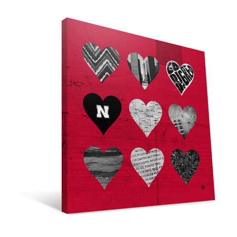 Nebraska Cornhuskers Hearts Canvas Print