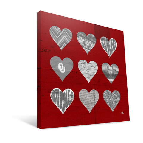 Oklahoma Sooners Hearts Canvas Print