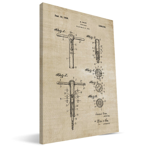 Okun Corkscrew Patent Canvas Print