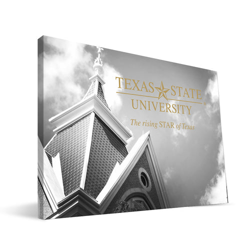 Texas State Bobcats Old Main Black and White Canvas Print